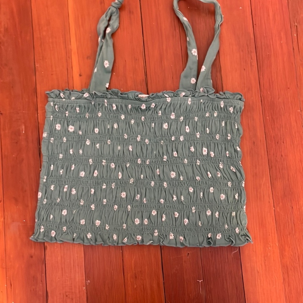 Crop teal flower tank